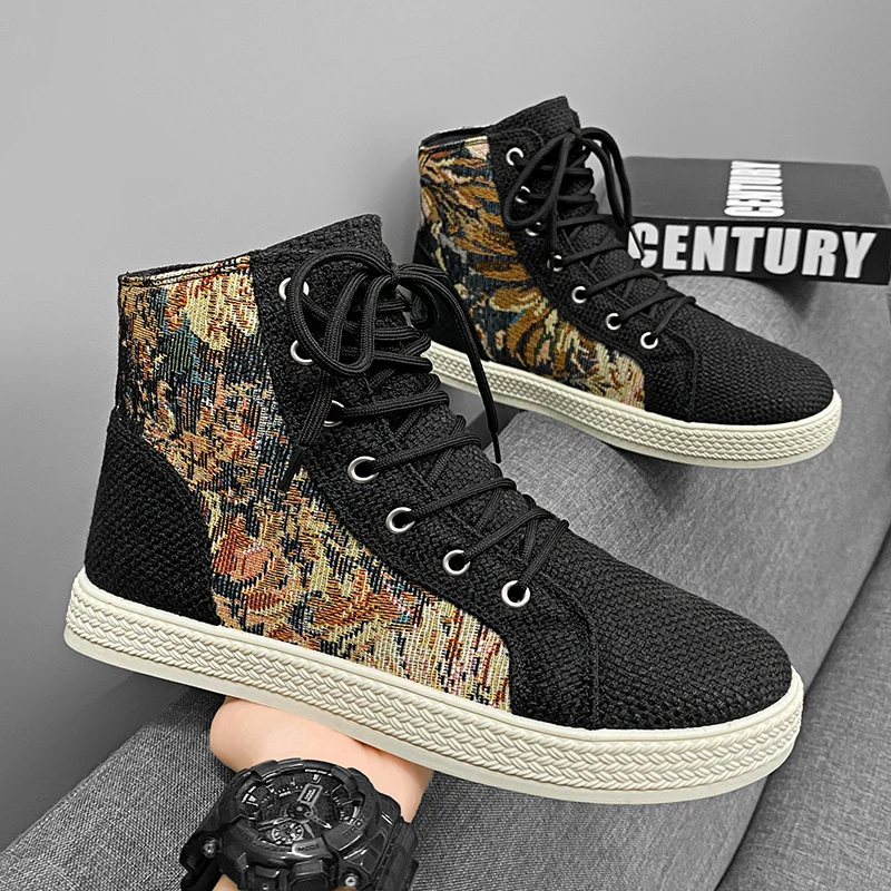 

Fashion Printed Men's High-Top Shoes Casual Comfortable Men Skateboard Shoes Platform Black Sneakers Man zapatillas informales