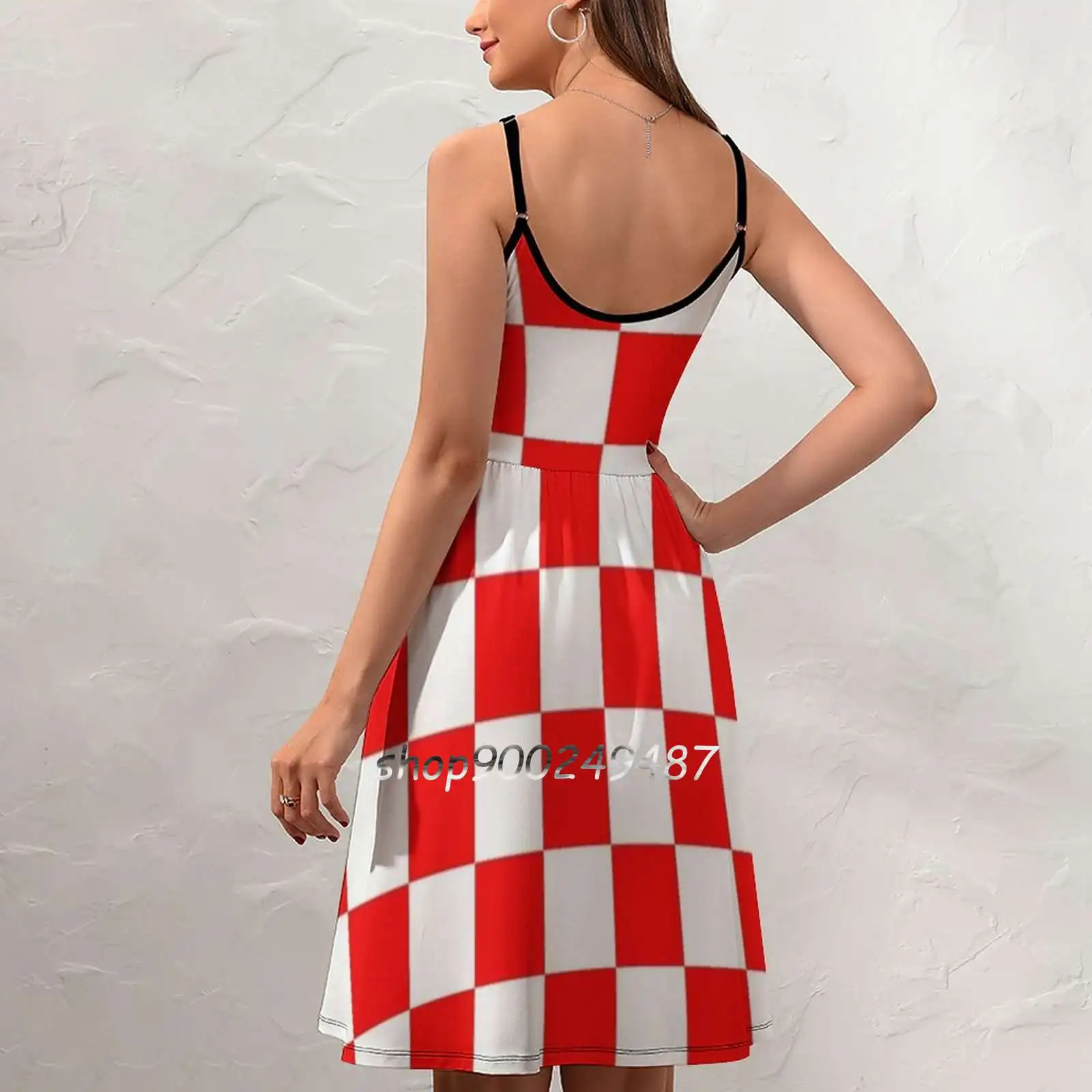 Croatia Checkerboard Sling Dress Women Summer Printing Condole Belt Dresses Croatia Hrvatska Hrvati Soccer Hrvatski Nogomet