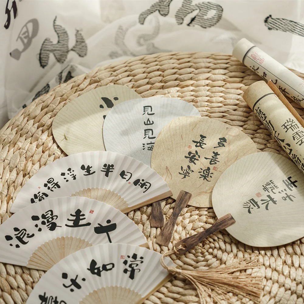 30pcs Chinese style retro calligraphy postcard mini fan shaped text blessing New Year greeting card