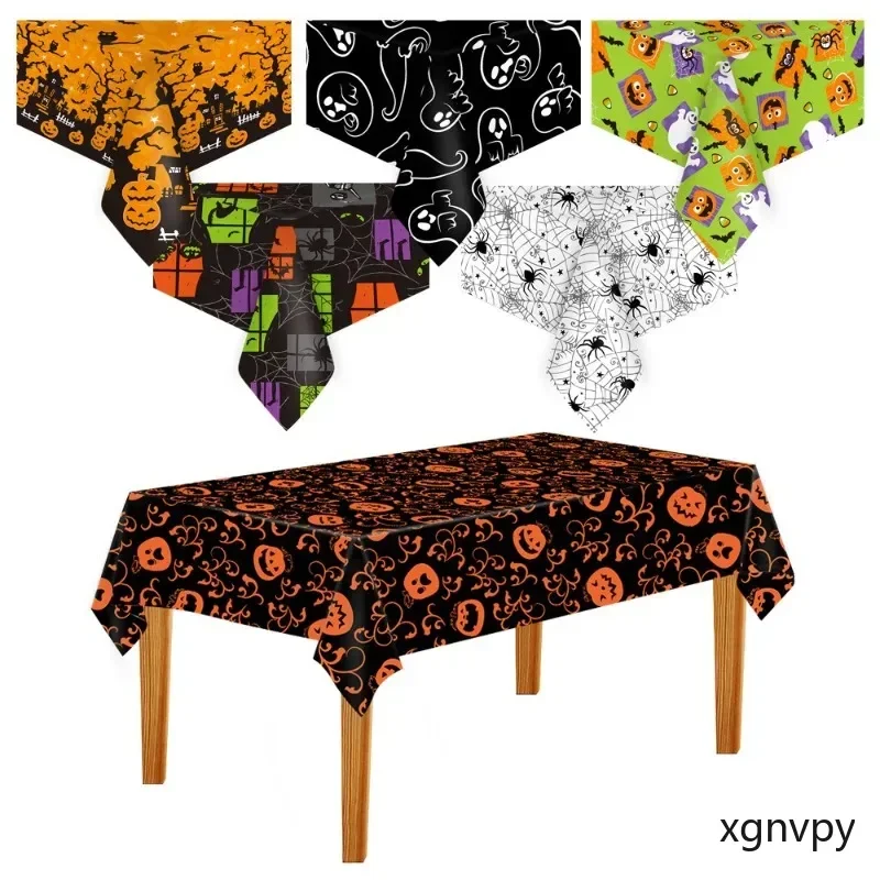 xgnvpy Halloween Tablecloth Pumpkin Spider Web Bat Plastic Cover Decor Supplies Festival Party Home Table Setting