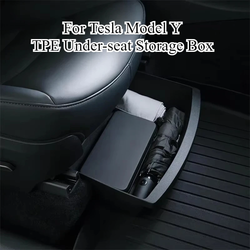 

For Tesla Model Y TPE Under-seat Storage Box Car Accessorie Front Seat Copilot Storage Box Tray Waterproof Umbrella Tool Box s