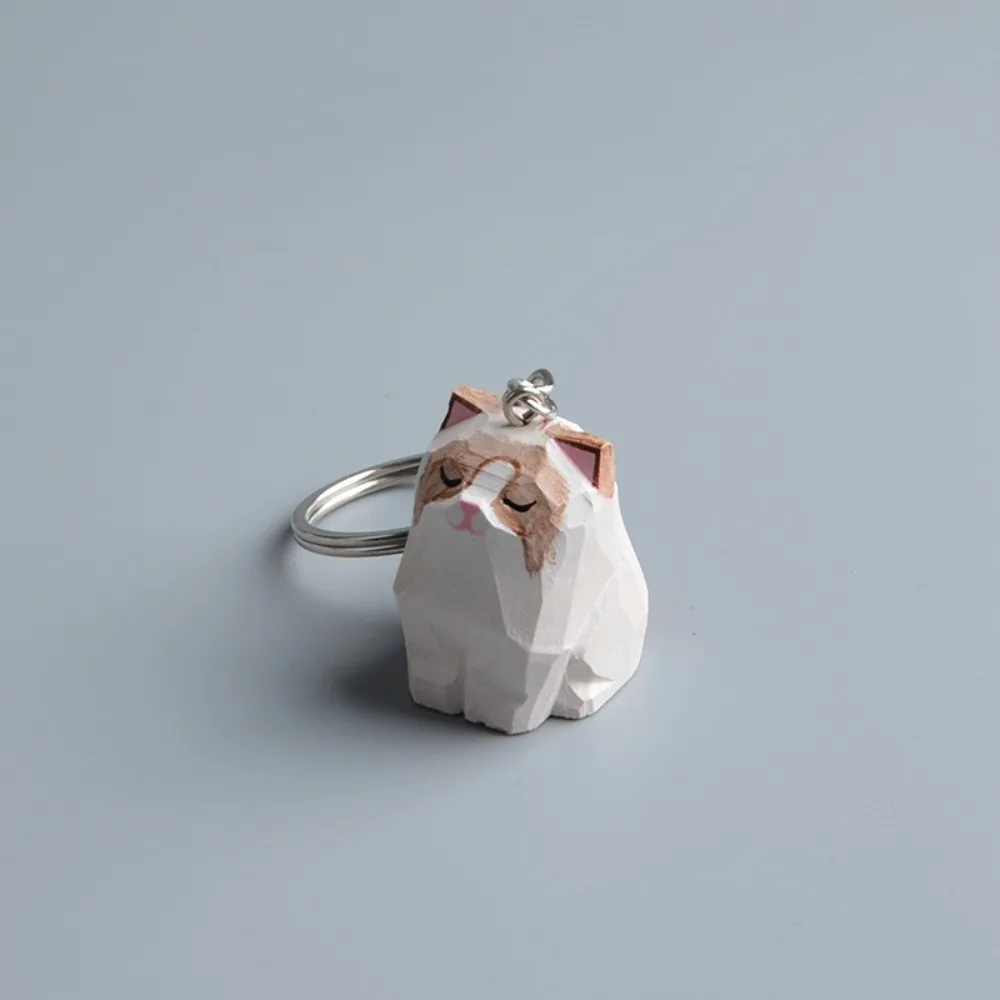 Handmade Wooden Carving Cat Keychain Cartoon Funny Ragdoll Cat Pendant Fashion Cute Siamese Cat Keyring Car Key Pendant