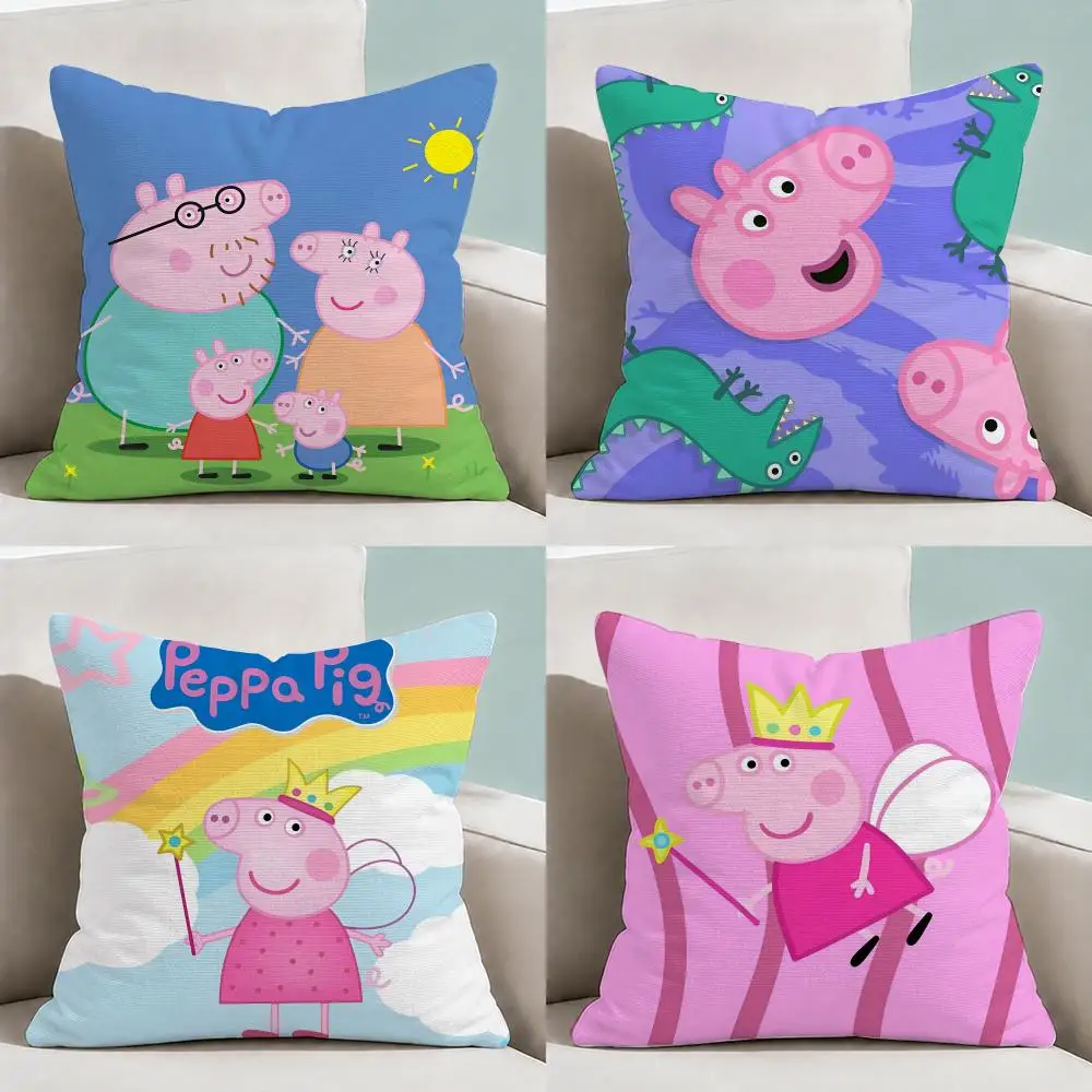 Cartoon P-Peppa P-Pig Cute Cushion Cover  Throw Pillow Soft Short Plush Cozy Durable Colorfast For Sofa Bedroom Home Decor Gift