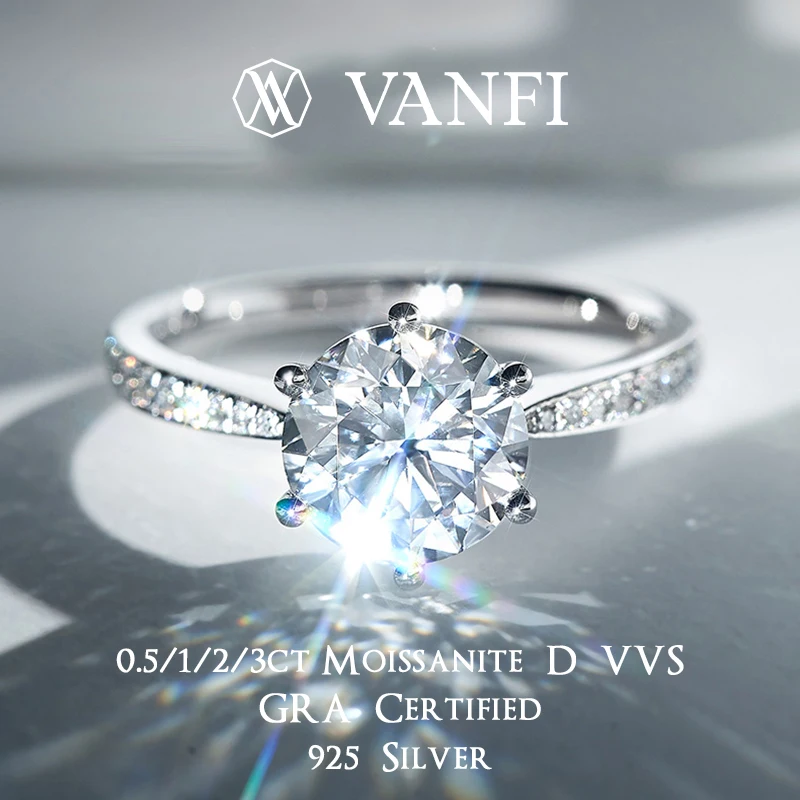 

Kfvanfi 1/2/3CT High Quality Moissanite Women’s Ring 925 Sterling Silver 18K White Gold Plated Classic Wedding Banquet Jewelry
