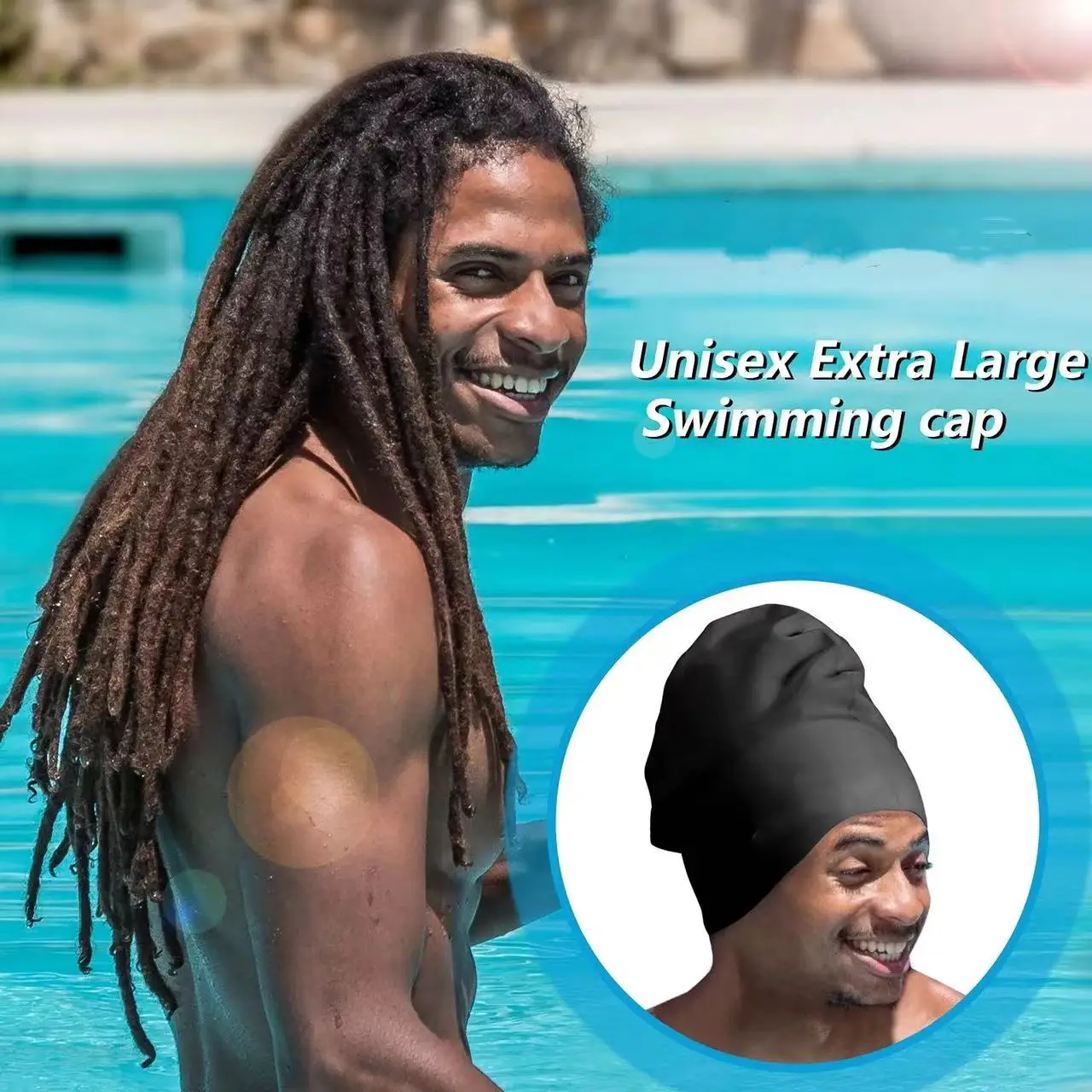 Silicone Extra Large Swim Cap for Long Hair Braid Waterproof Women Men Ladies African Over Size Huge Ear Protection Swimming Cap