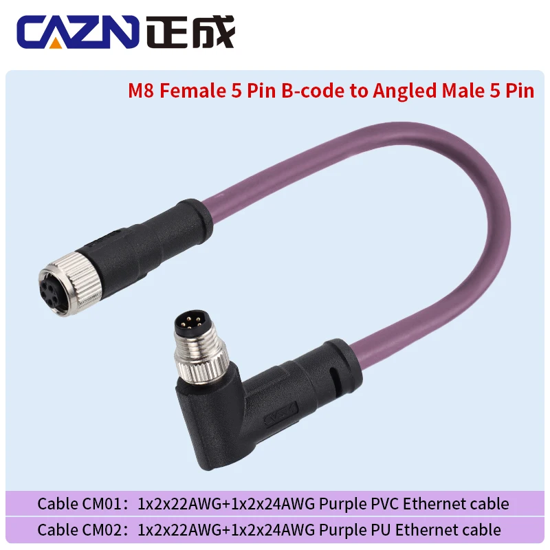 Conector Ethernet Industrial M8, 5 pines, B, código macho y hembra a DB9 con cable haress, resistente al agua IP67