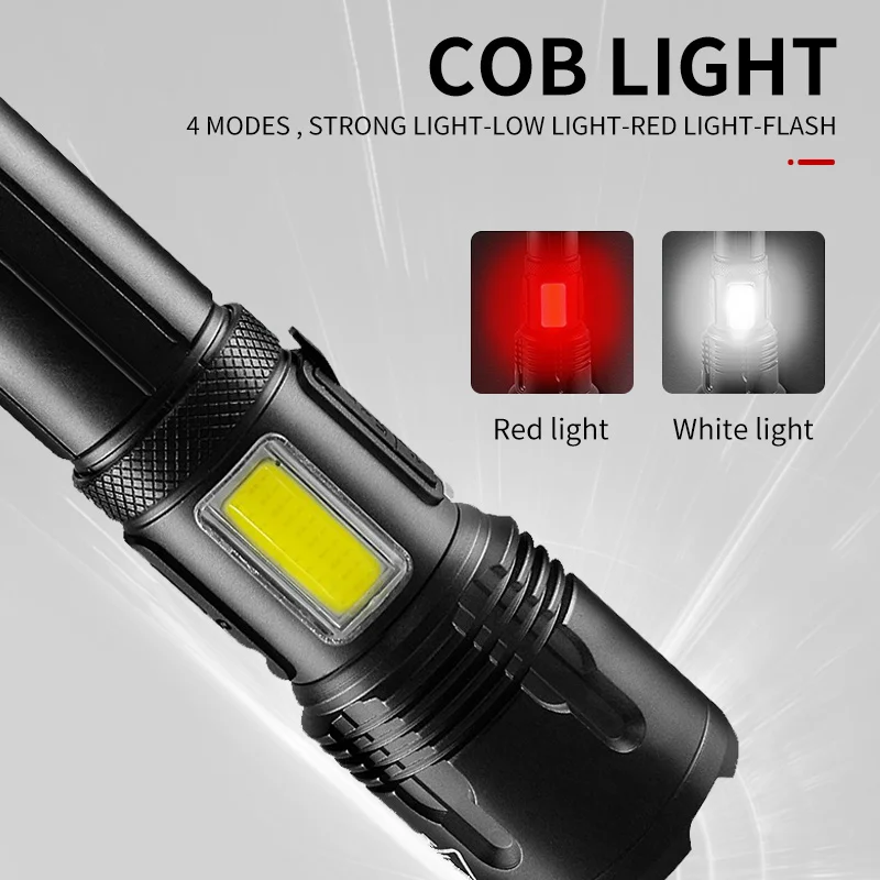 10000000LM Most Powerful LED Flashlight XHP999 High Power Torch Light Rechargeable Tactical Flashlight 18650 USB Camping LampCOB