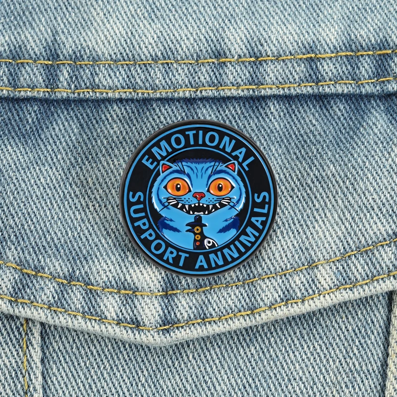 Emotional Support Animals Emaille-Pins, Cartoon-Anime-Charakter-Broschen, Anstecknadeln, Blauer Tiger, Raben-Schmuck, Geschenk für Freunde