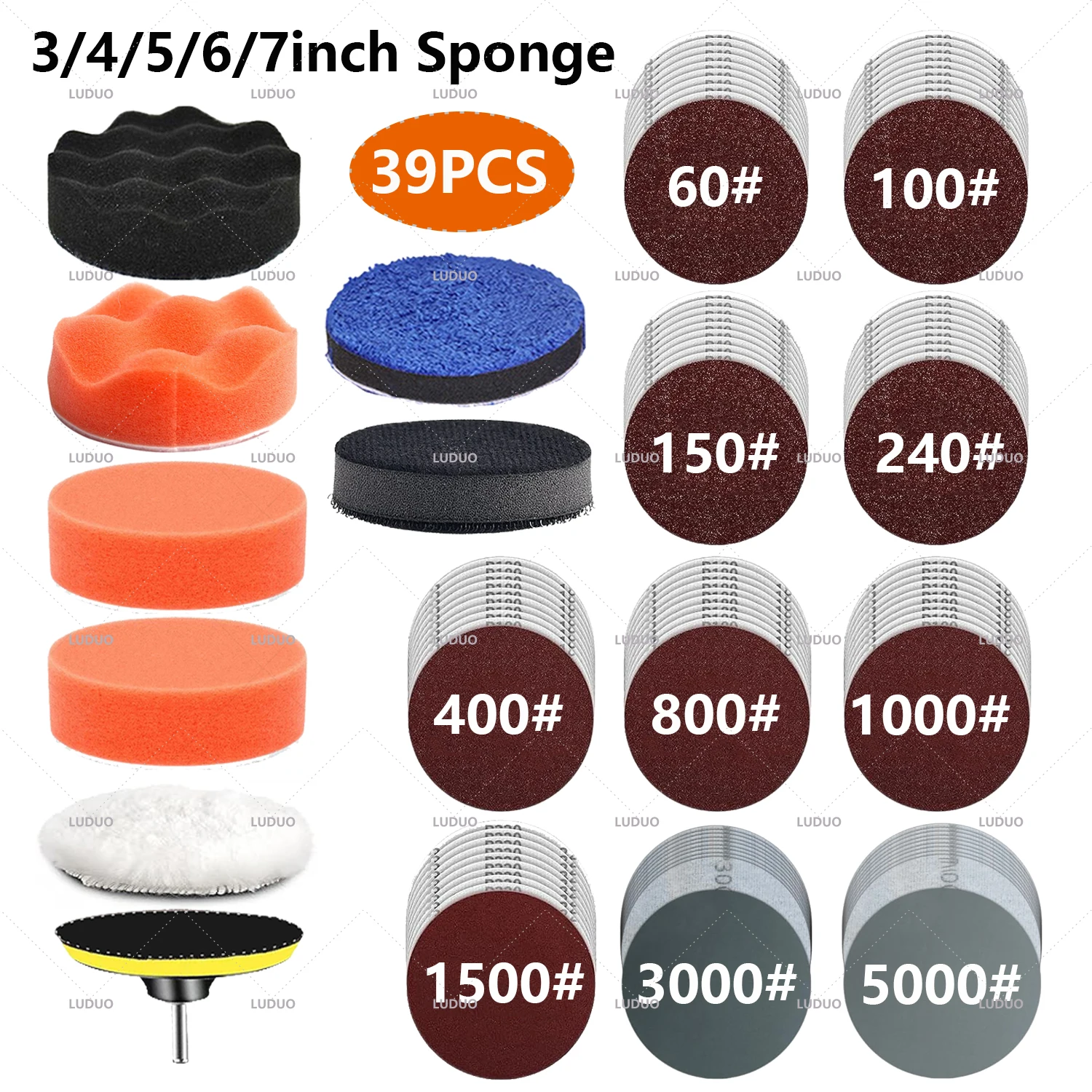 

3/4/5/6/7inch Car Polishing Pad Sponge Pads Kit Foam Pad Buffer Kit Polishing Machine Wax Pads for Auto Motor Car Polishing