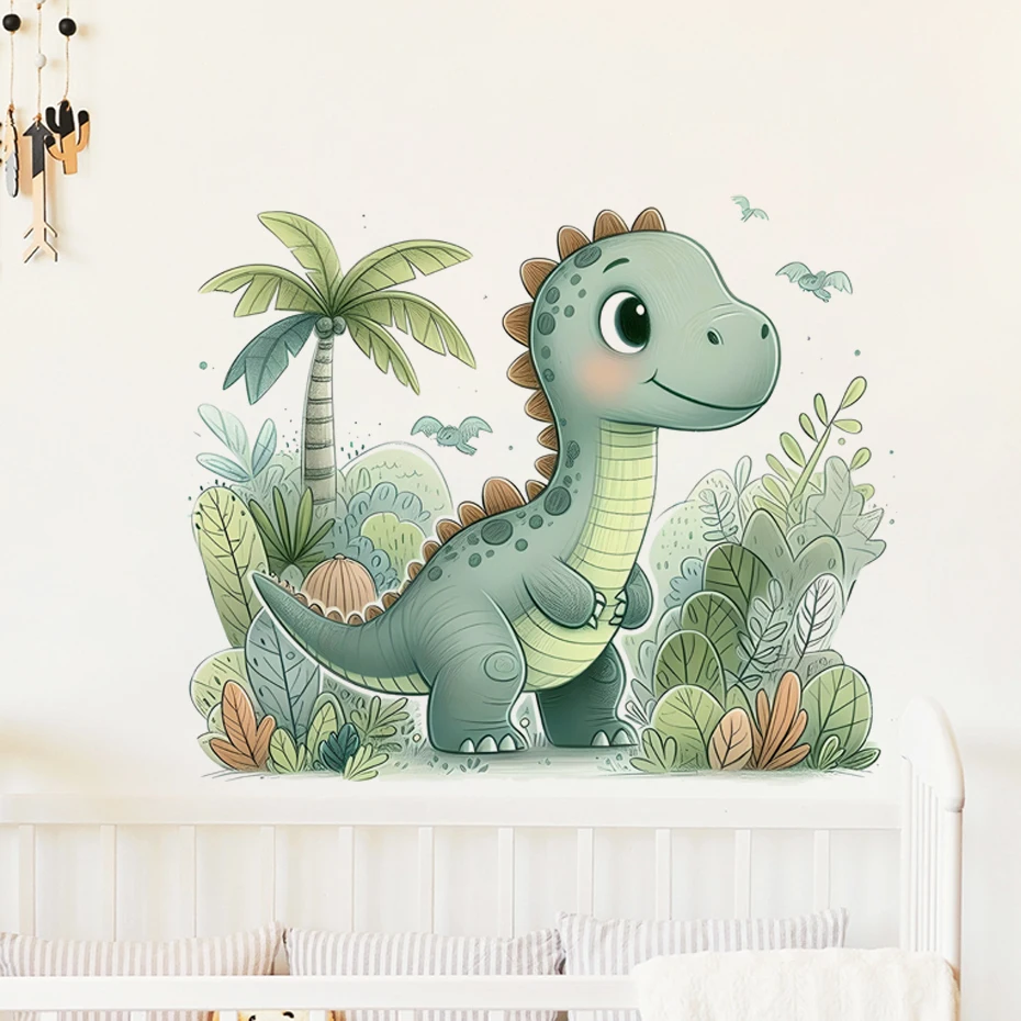 Watercolor Cartoon Dinosaur Leaf Animal Wall Stickers Wall Art Decal Decoration Baby Nursery kids Room Decorative Stickers