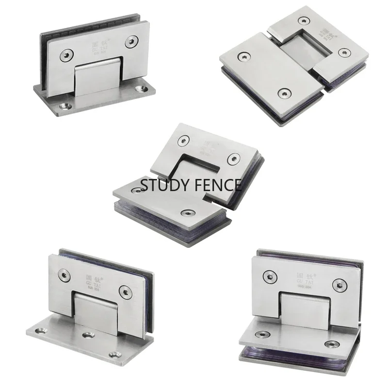 Stainless steel frameless glass nickel brush door hinge 90 degree bathroom clip bathroom folding glass clip