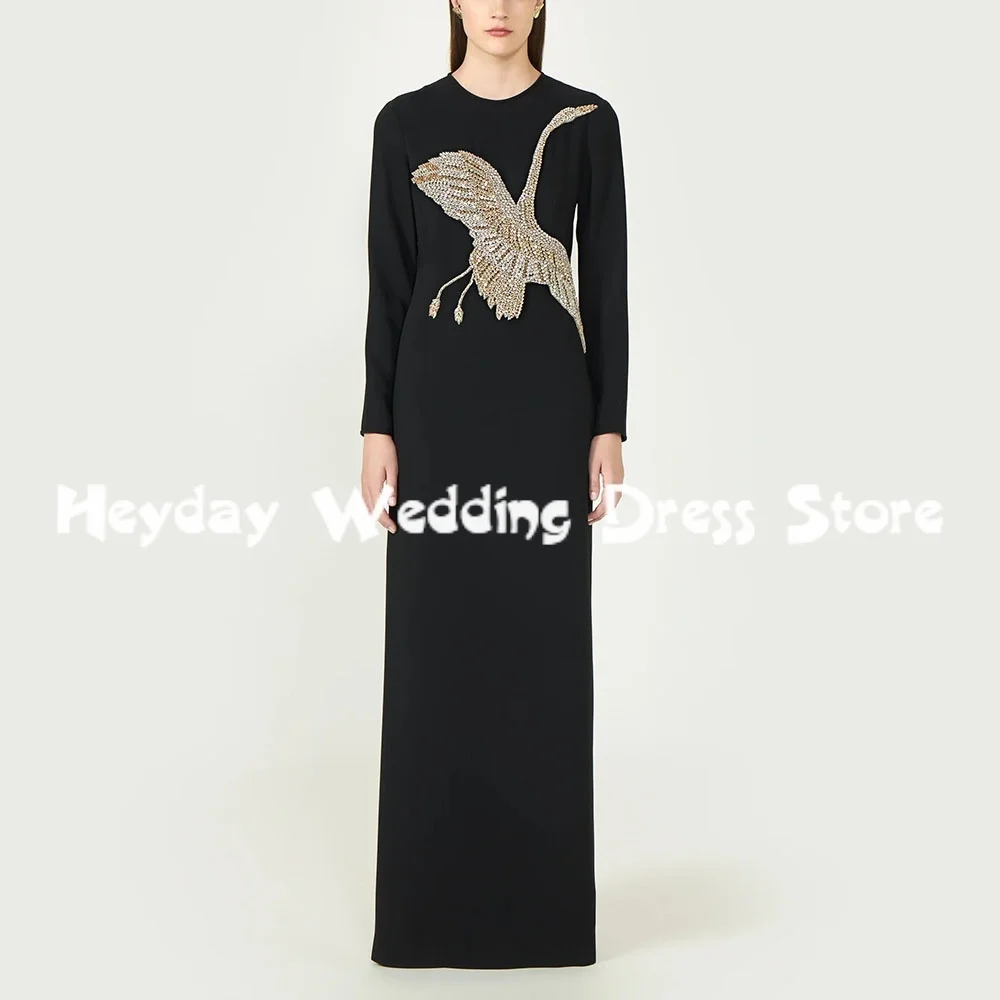 

Heyday Women's O-neck Bird Beaded Straight Evening Dresses With Long Sleeveles Floor-Length Formal Elegant Party Dresses 2025