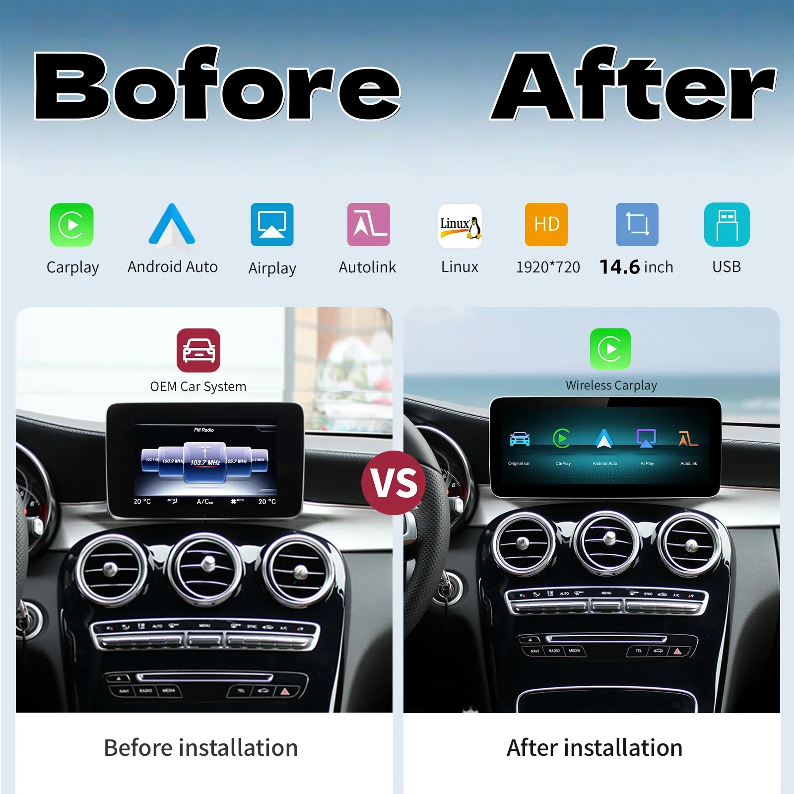 14.6 inch Android 14 Carplay For Mercedes Benz E Class W212 W207 E200 E260 E350 2010-2015 Multimedia GPS Navigation Large 4K