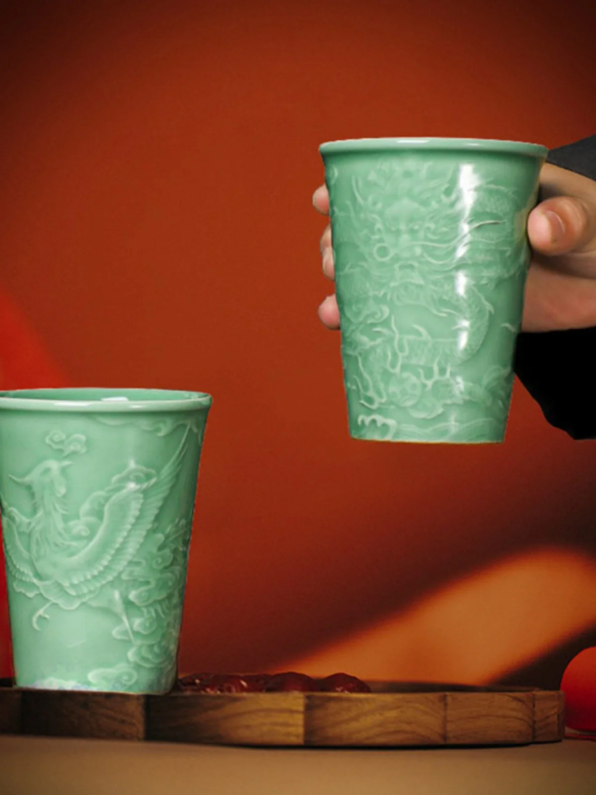 

Longquan Longfeng Paired Celadon Master Single Casual Coca Cola Kung Fu Tea Cup Couple