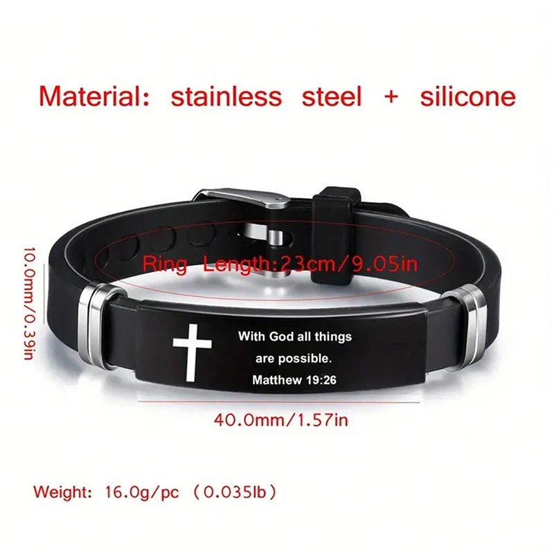 Religious Bible Verse Bracelet Black Stainless Steel Silicone Christian Bracelets For Men Women Jewelry