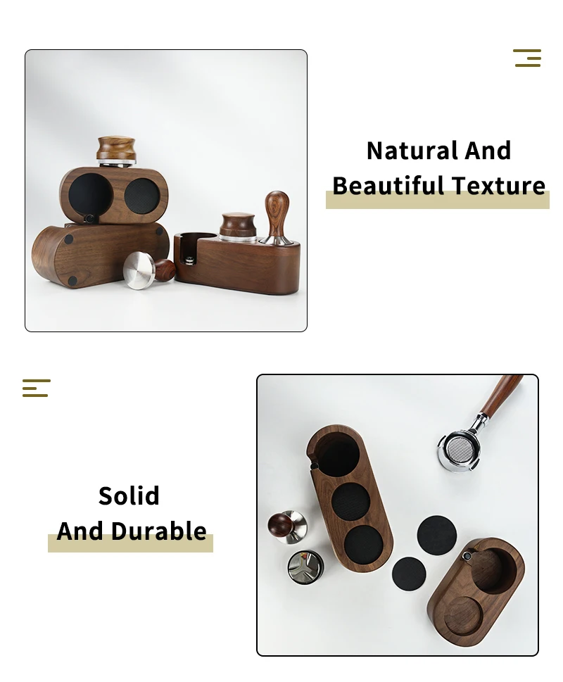 51mm/53mm/58mm Kaffee Filter Halter Tamper Stehen Buche Nussbaum Holz Espresso Distributor Matte Basis rack Für Barista Zubehör – Detail 17
