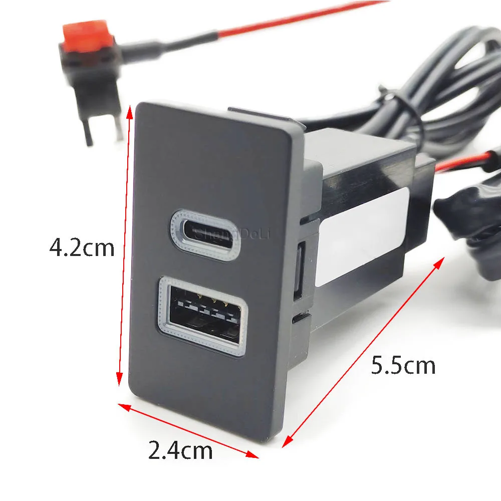 도요타 코롤라 차량용 USB TYPE-C 충전기, 고속 충전 소켓, 입력 어댑터, 오디오 라디오, U 디스크 플래시 소켓, LC80, QC3.0