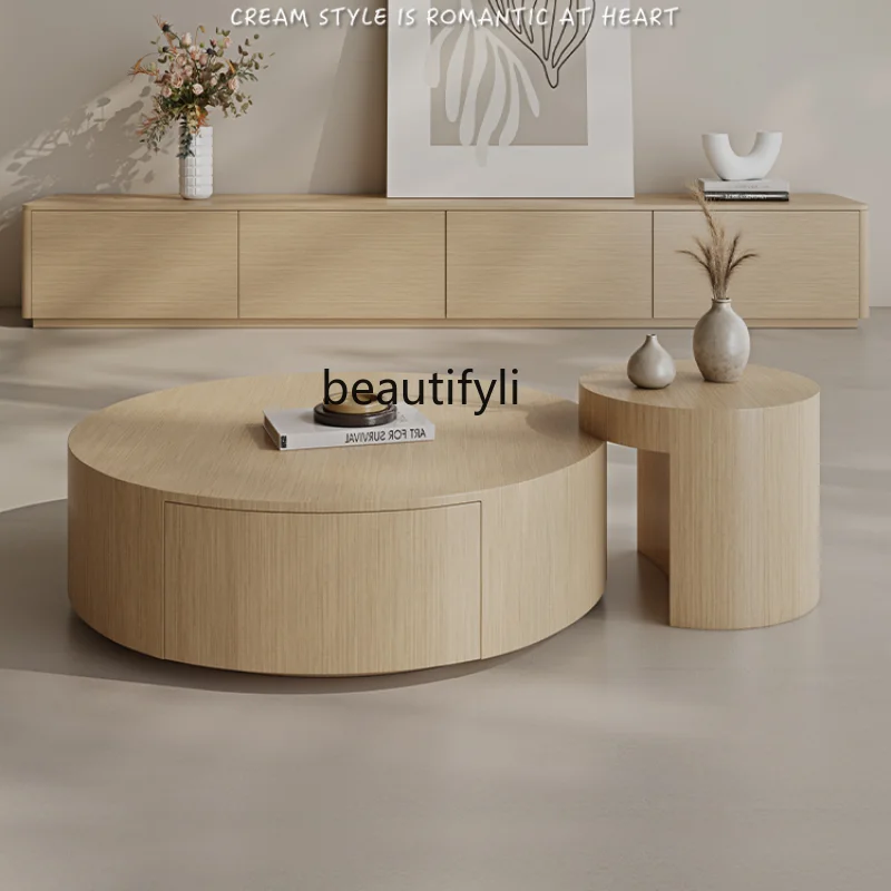 

Nordic Log Silent Style round Tea Table Size round Coffee Table Combination Modern Minimalist