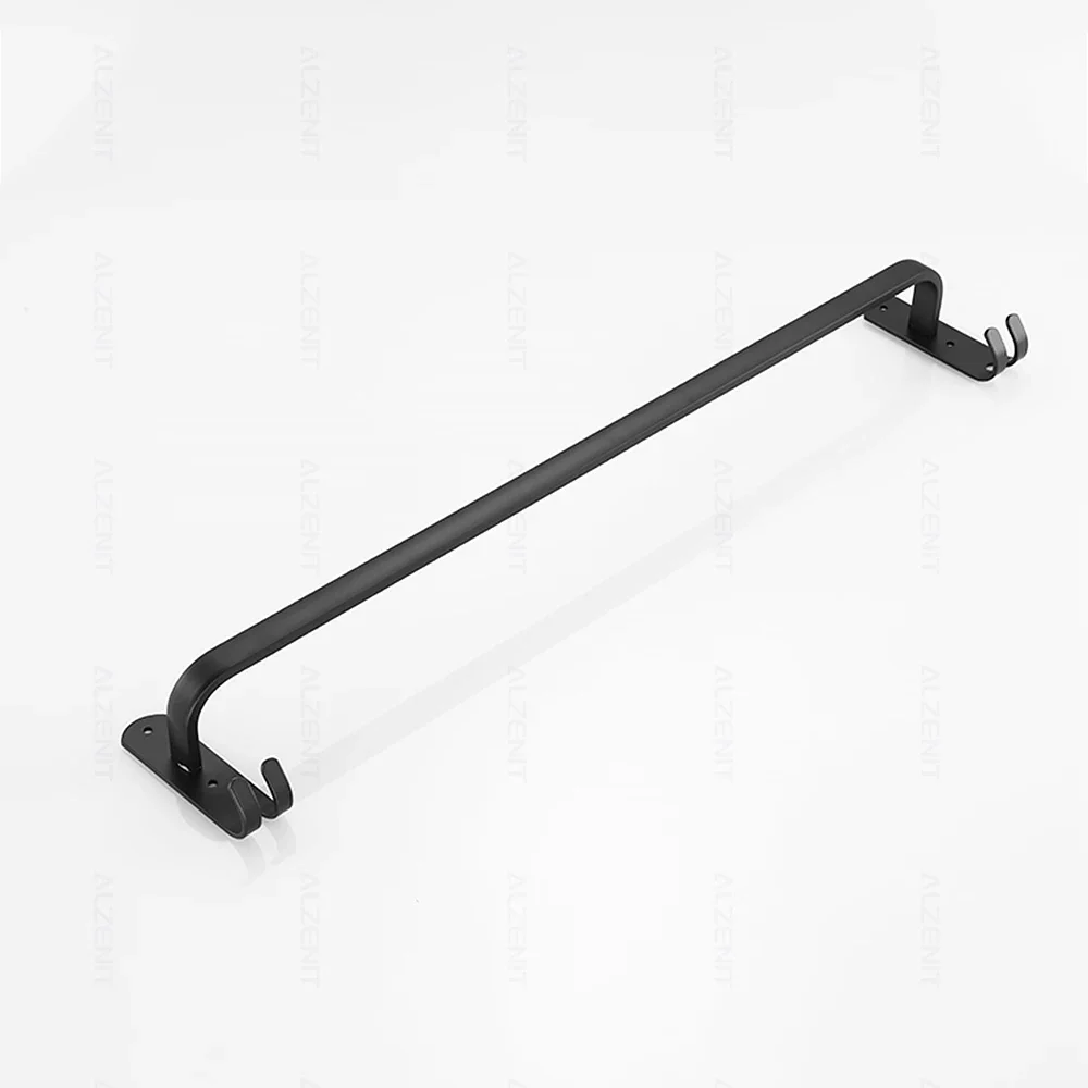 Matte Zwarte Handdoek Bar 40-60Cm Dubbele Rail Met Hook Wall Mount Staaf Plank Aluminium Douche Rack Hanger badkamer Houder Accessoires