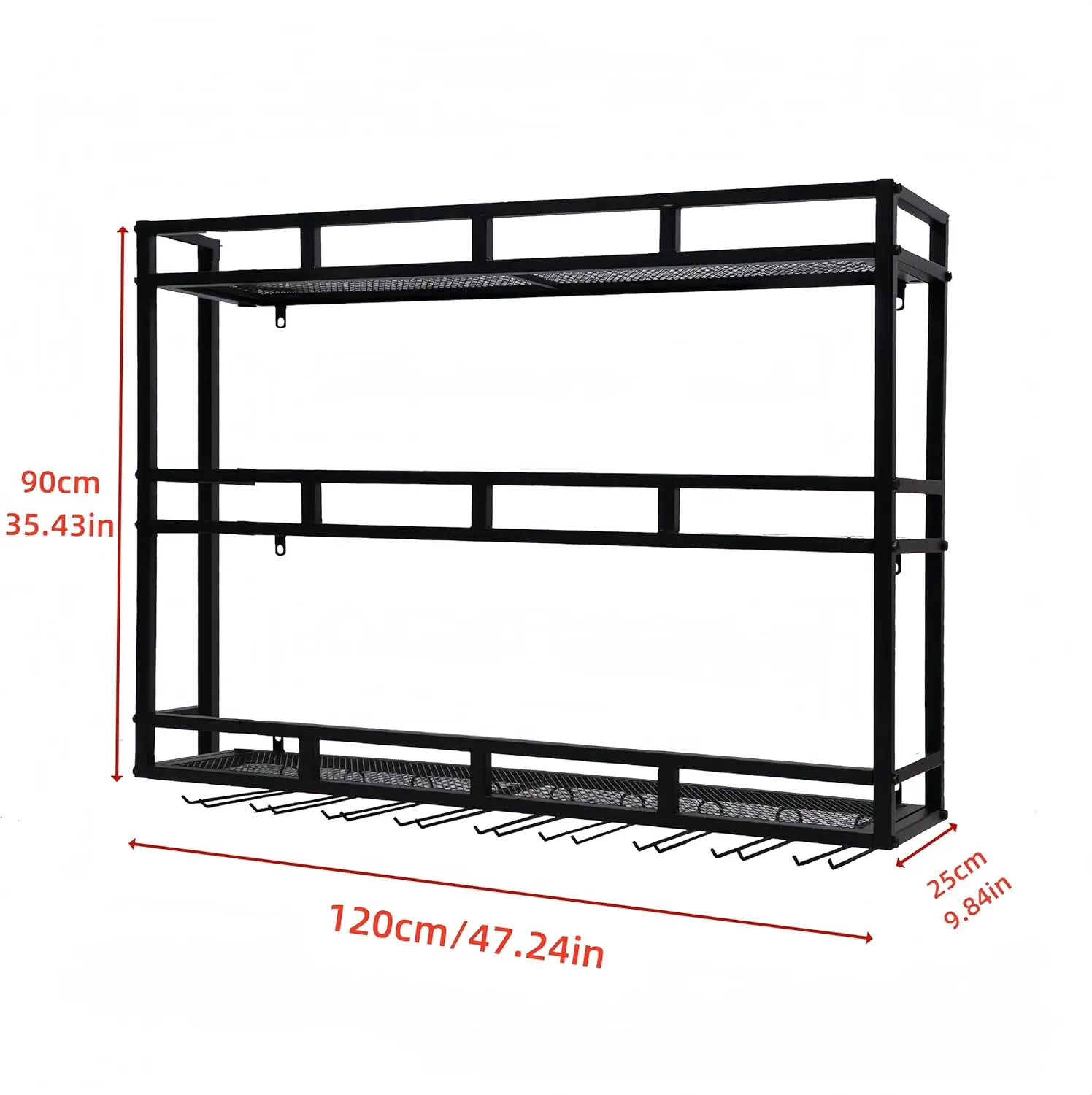 Metal Wine Rack Wall Mounted, Wall Bar Shelves For Liquor Bottles With Led Light, 3 Tier Large Capacity Liquor Rack Wall