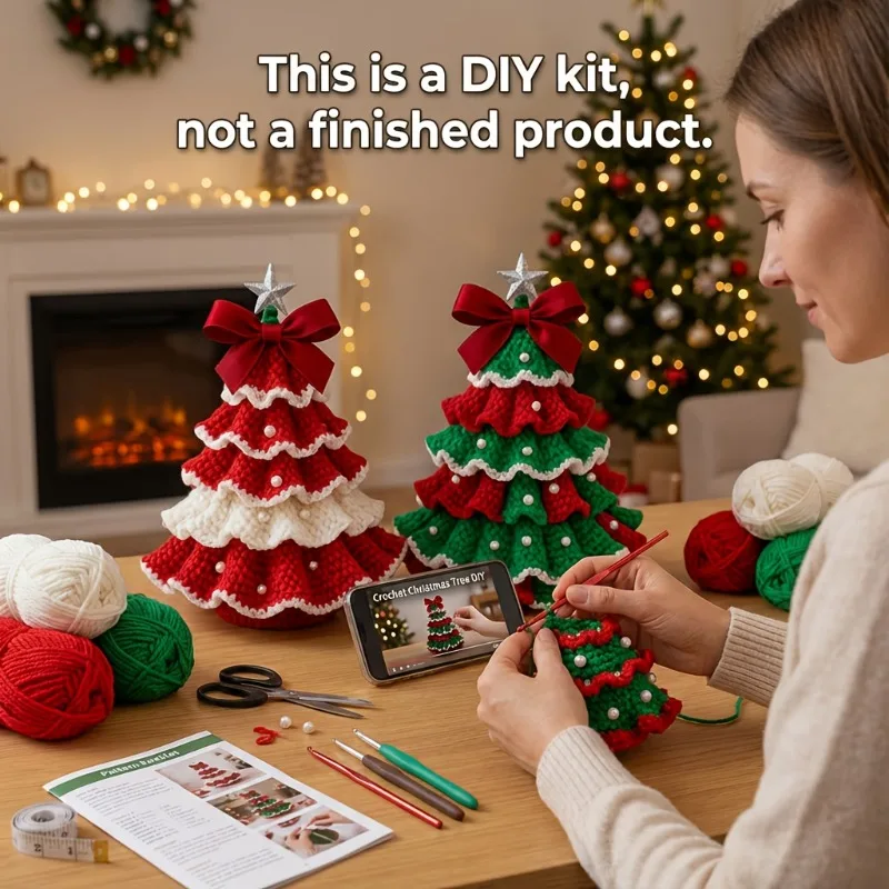 Christmas Crochet Kit For Beginners, Christmas Tree Knitting Kit, Fun Xmas Decoration, Christmas Gifts, Cute Christmas Ornaments image 6