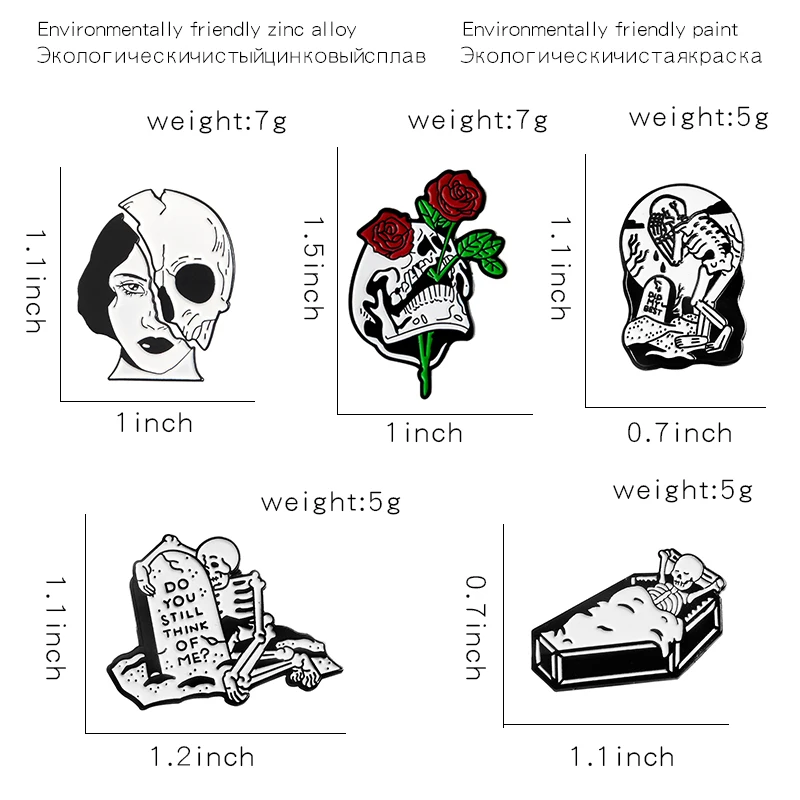 Эмалированная брошь в виде розы для влюбленных, гроба, значок на лацкан, заколки для джинсов, рубашек, сумок, ювелирные изделия в стиле панк, подарок для друзей, женщин, черепа, лица