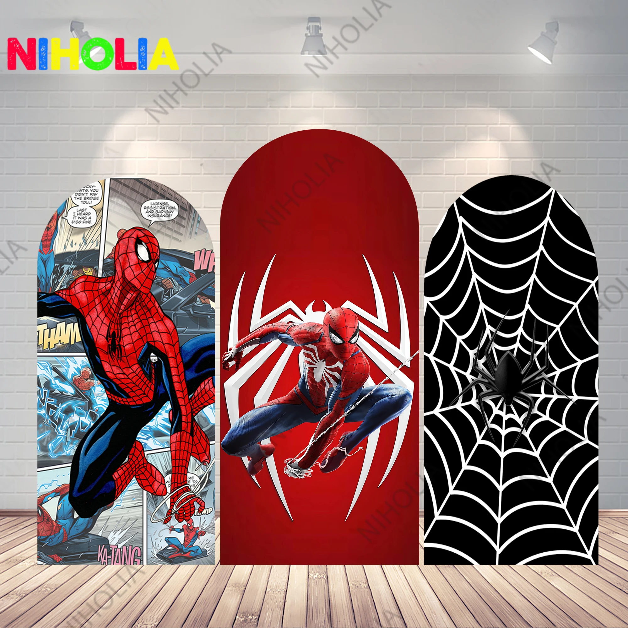 Superhero Spiderman Arch Covers Photo Backdrop Boys Birthday Party Background Doubleside Photography Booth Props