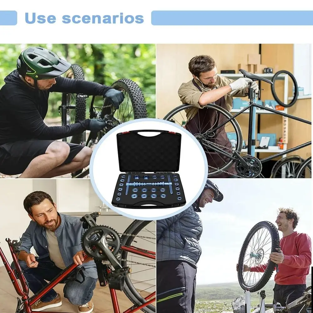 

Набор для установки велосипедных подшипников: 18 пресс-блоков, инструмент для подшипников ступиц, универсальный комплект для подшипников с точечным контактом, в кейсе для переноски