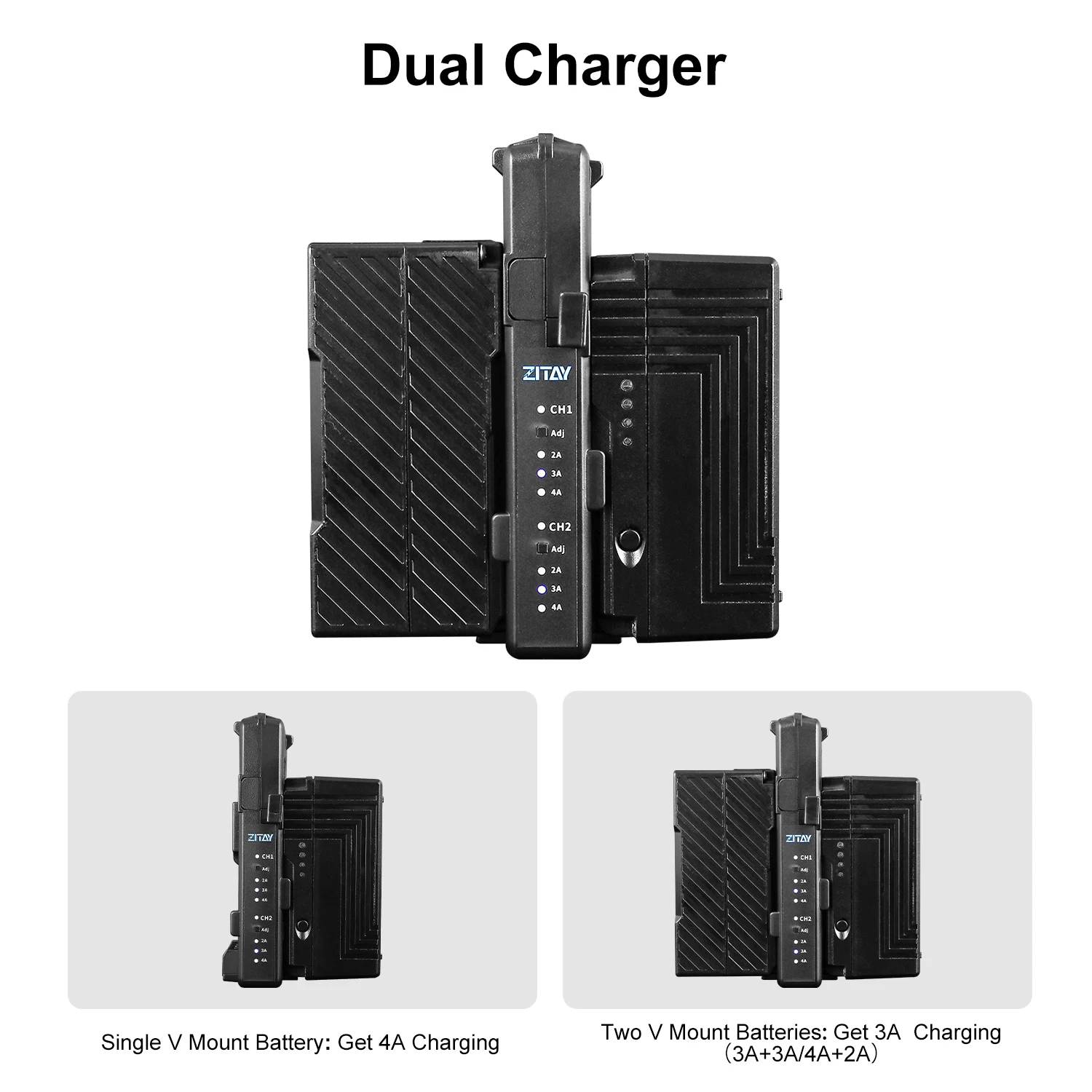 ZITAY Dual Channel V Port Lock Smart Battery Charger mit C Typ 100W Schnellladeadapter