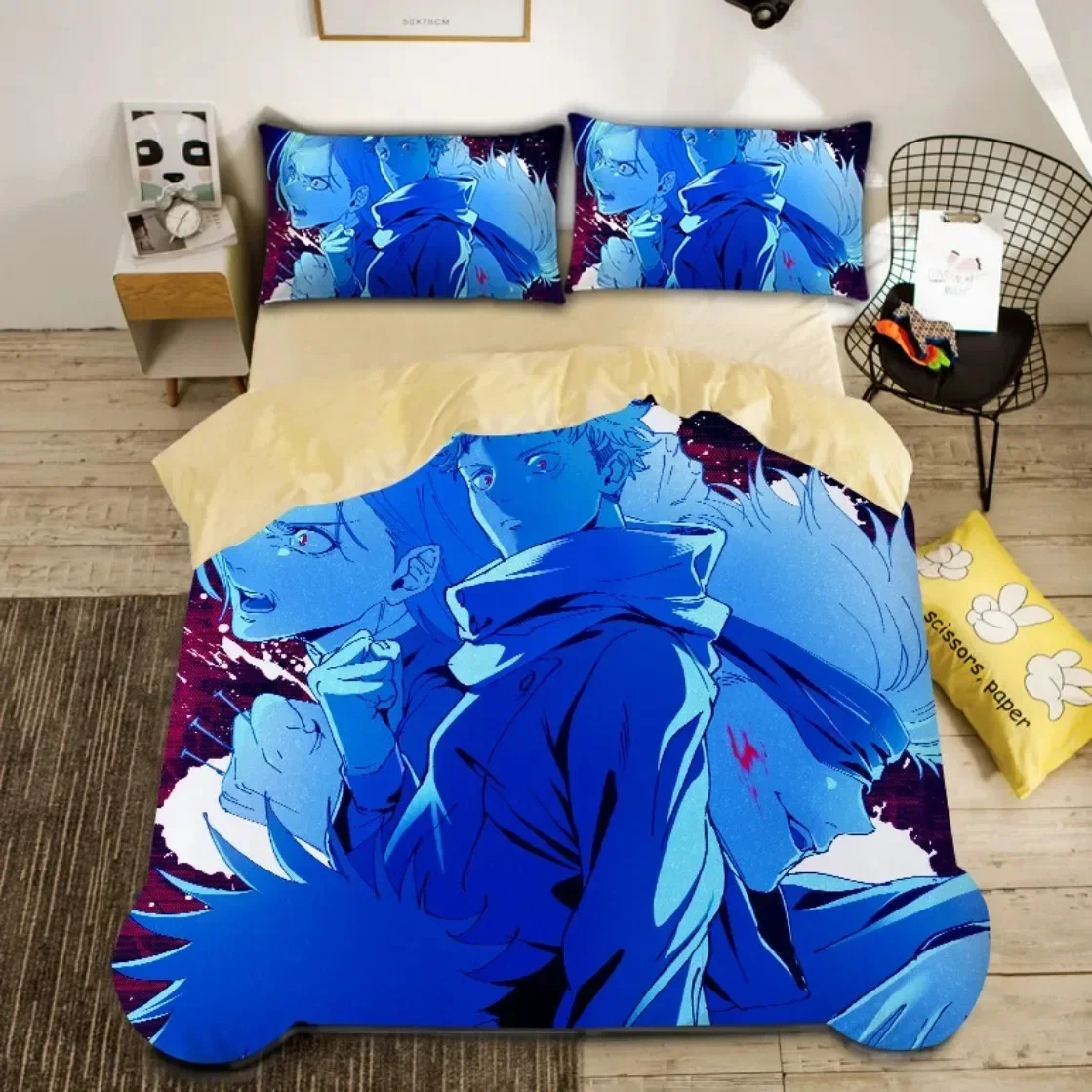 Japan Anime Teenage Duvet Cover Set,Jujutsu Kaisen Bedding Set 3D Printed Boys Junior Duvet Cover Kit Twin Queen King Single Siz