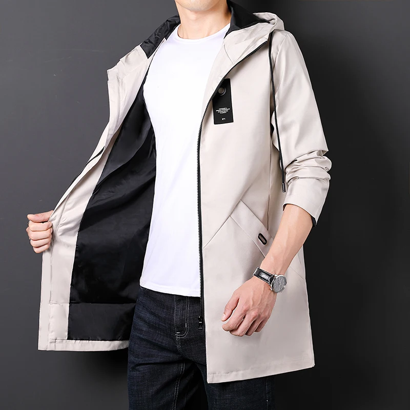 Cross border foreign trade hot item NASA Spring and Autumn business hooded youth mid to long youth casual jacket men's windbreak