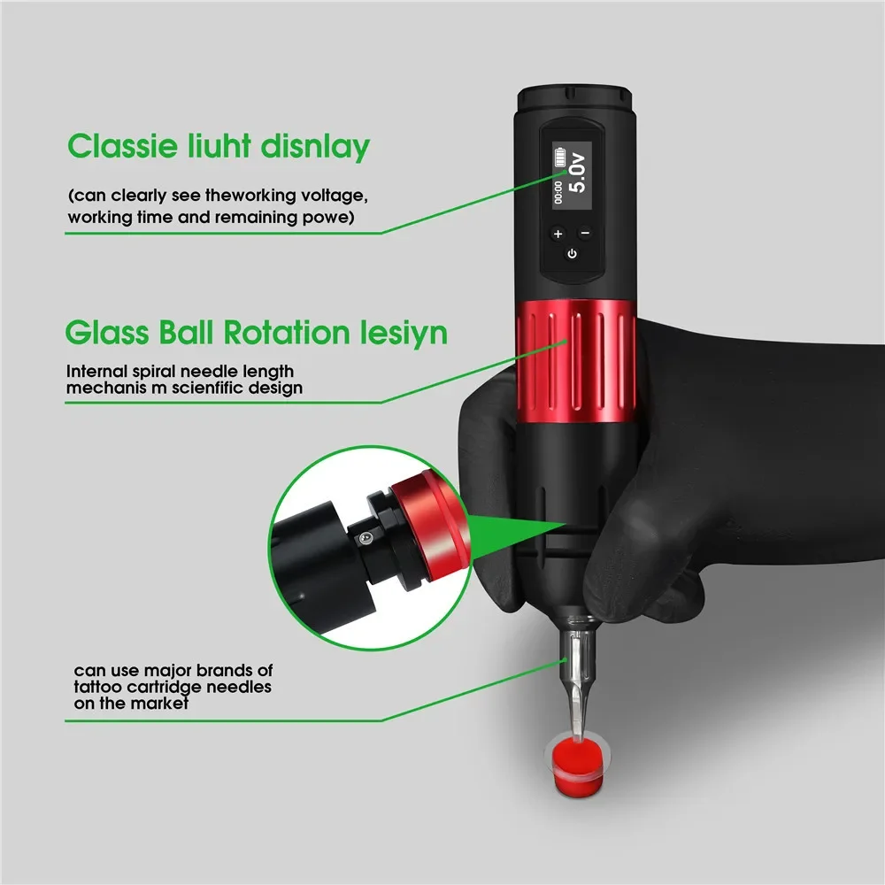 New Professional Tattoo Machine Pen Kit Wireless 1600mAh LED Display Lithium Battery Portable Tattoo Machine Tattoo Artist Tools