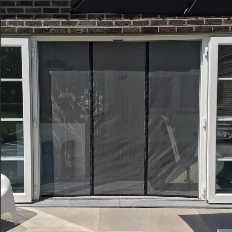 

Door with Black Magnetic Mosquito Net, Insect Proof Invisible Fiberglass Mesh, Customized Size,Sheer Curtains, Automatic Closing