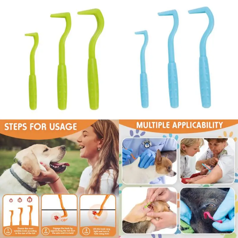 3 Pcs Tick Remover,Blue Green Tick Removal Tools Remove Ticks for Dogs Cats, 3 Size Tick Twister Tick Tweezers Tick Hooks, Pain