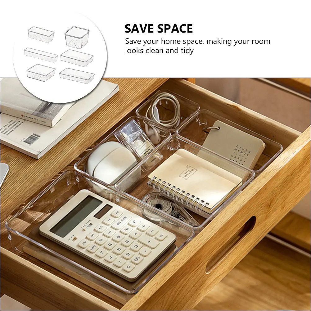 

6Pcs Smooth Polished Drawer Storage Boxes Easy Use Home Organizer Transparent Sundries Box Sundries Box Tableware Storage Holder