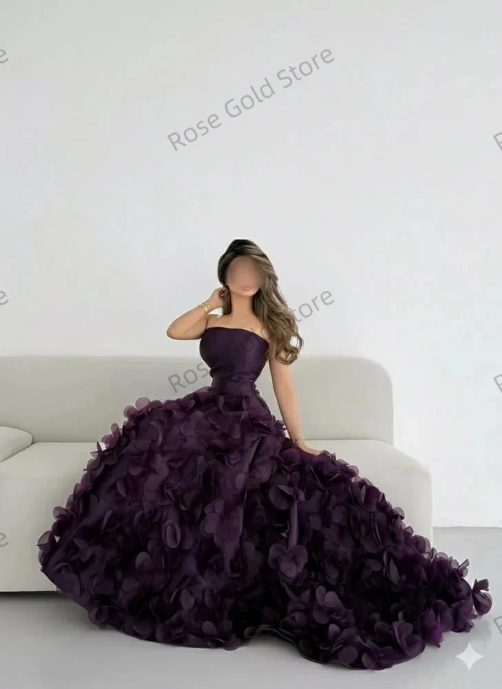 ชุดราตรีสีม่วงสวยหรู ทรงเอไลน์ สายเดี่ยว ประดับดอกไม้ ชุดราตรีแบบสั่งตัด สง่างาม สำหรับงานเลี้ยง งานพรอม พร้อมชายกระโปรงยาว