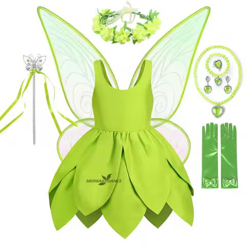 Girls Tinker Bell Costume Halloween Costume Green Tinkerbell Fancy Dress Birthday Party Fairy Princess Cosplay 2-10Y