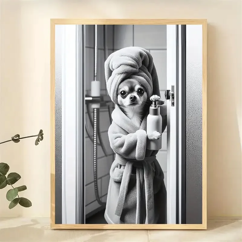 

Enchanting Chihuahua Bath Moment Canvas Art, Modern Animal Posters and Prints, for Living Room, Bedroom Home Decoration
