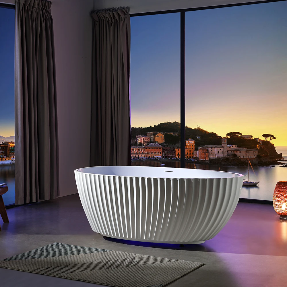OEM Custom Made Modern FreeStanding Bathtub Design Acrylic Bathroom Tub with LED Light