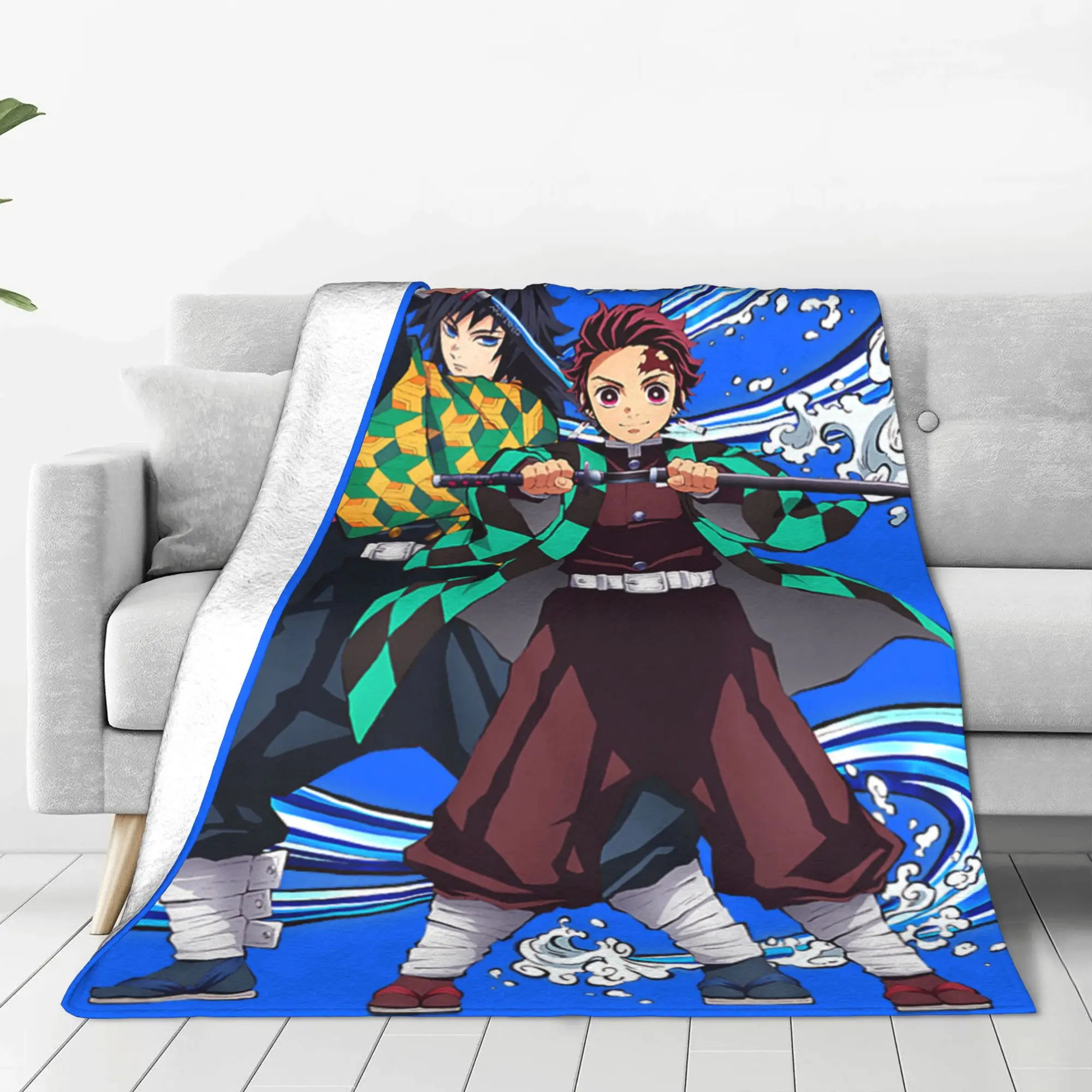 1PC Home Demon Slayers  Infinity Castle Tanjiro Giyu Wave Power  Blanket Throw Super Cosy Plush Living Room Sofa
