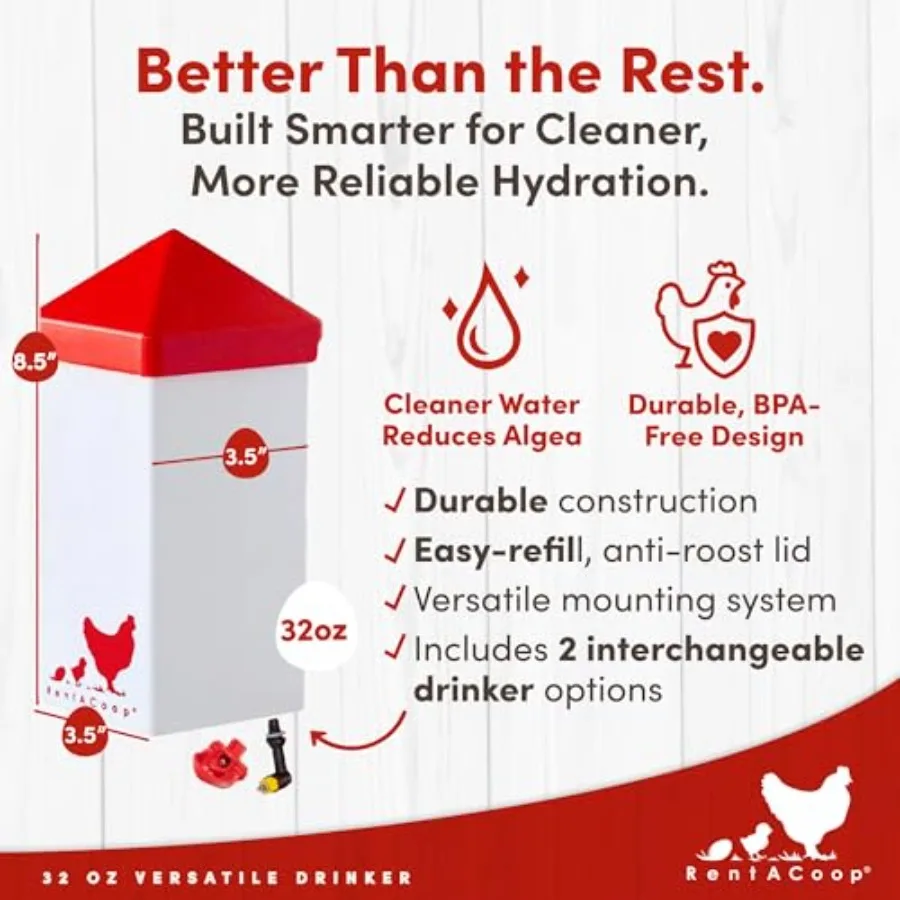 【Spot goods】32oz 1L Drinker Plus 2 Versatile Nipples - Suitable for Chicks Quail Pigeons Doves and Other Smaller Birds - 1 Pack view 2