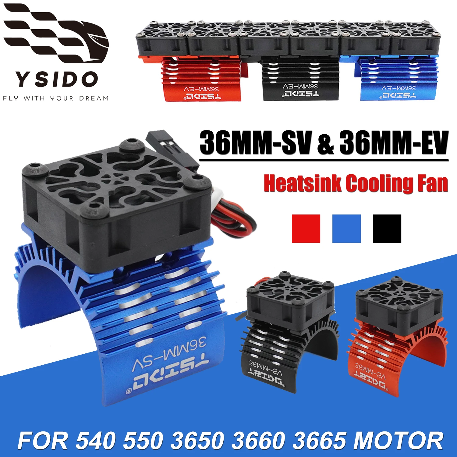 YSIDO 36MM-SV 540 550 3650 3660 3665 Motor Heatsink Cooling Fan for HPI HSP Traxxas Axial Redcat 1/10 1/12 1/8 RC Car