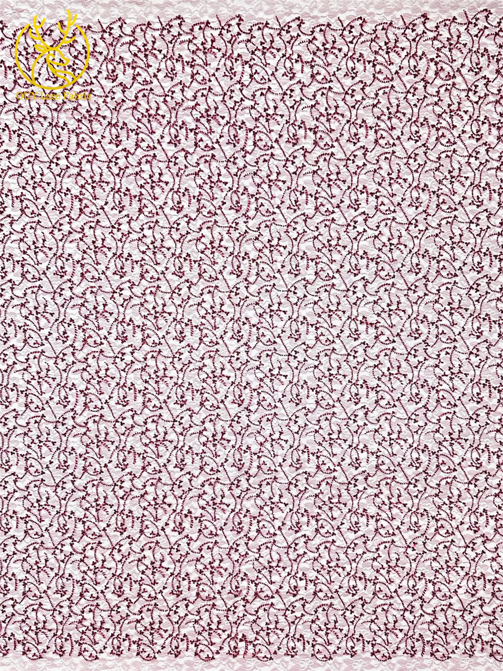 Burgunderfarbener Nigerianischer Perlenstickerei-Spitzenstoff 2026 Hochwertiger Afrikanischer Spitzenstoff 5 Yards Französischer Pailletten-Spitzenstoff für Damenkleider-Näharbeiten – Detail 10