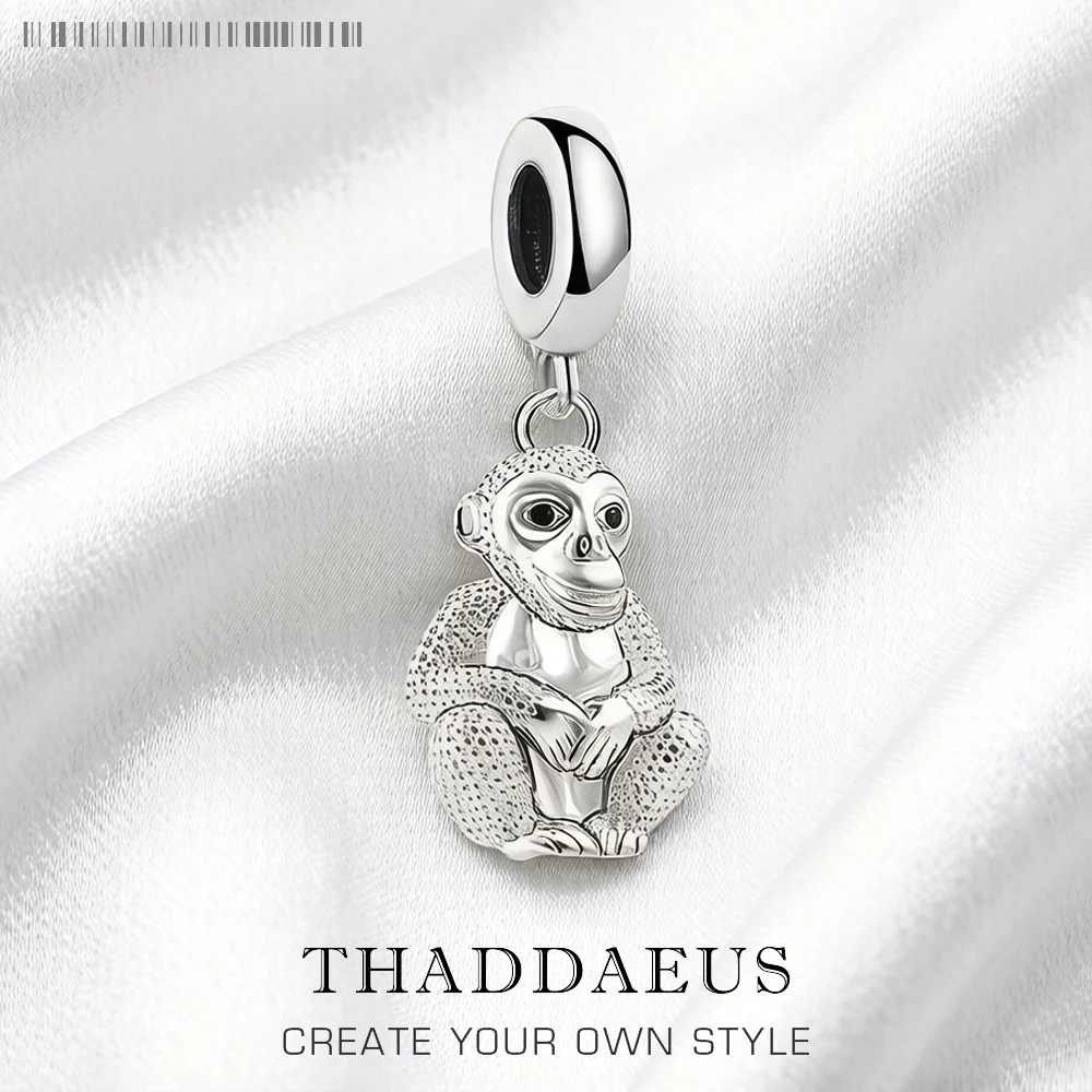 Monkey Charm Pendant Women Men Spring Pure 925 Sterling Silver