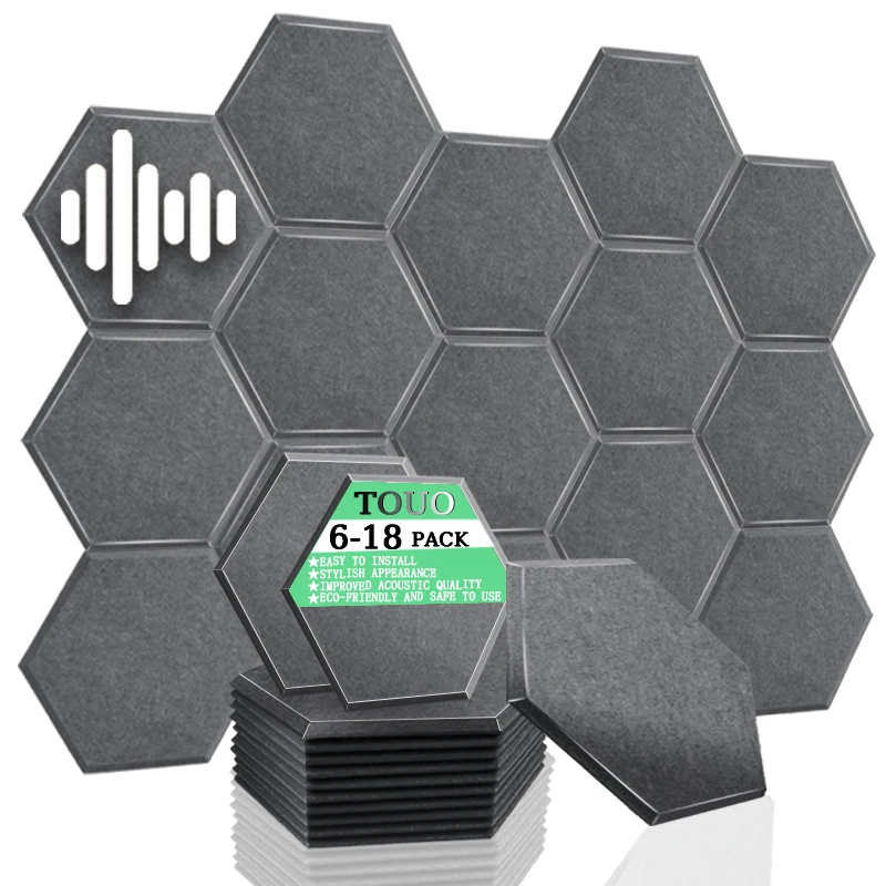 

TOUO 6/12/18 Pcs Hexagon Flame Retardant Acoustic Panel Soundproof Treatment Sound Absorbing Material Offices Acoustic Treatment