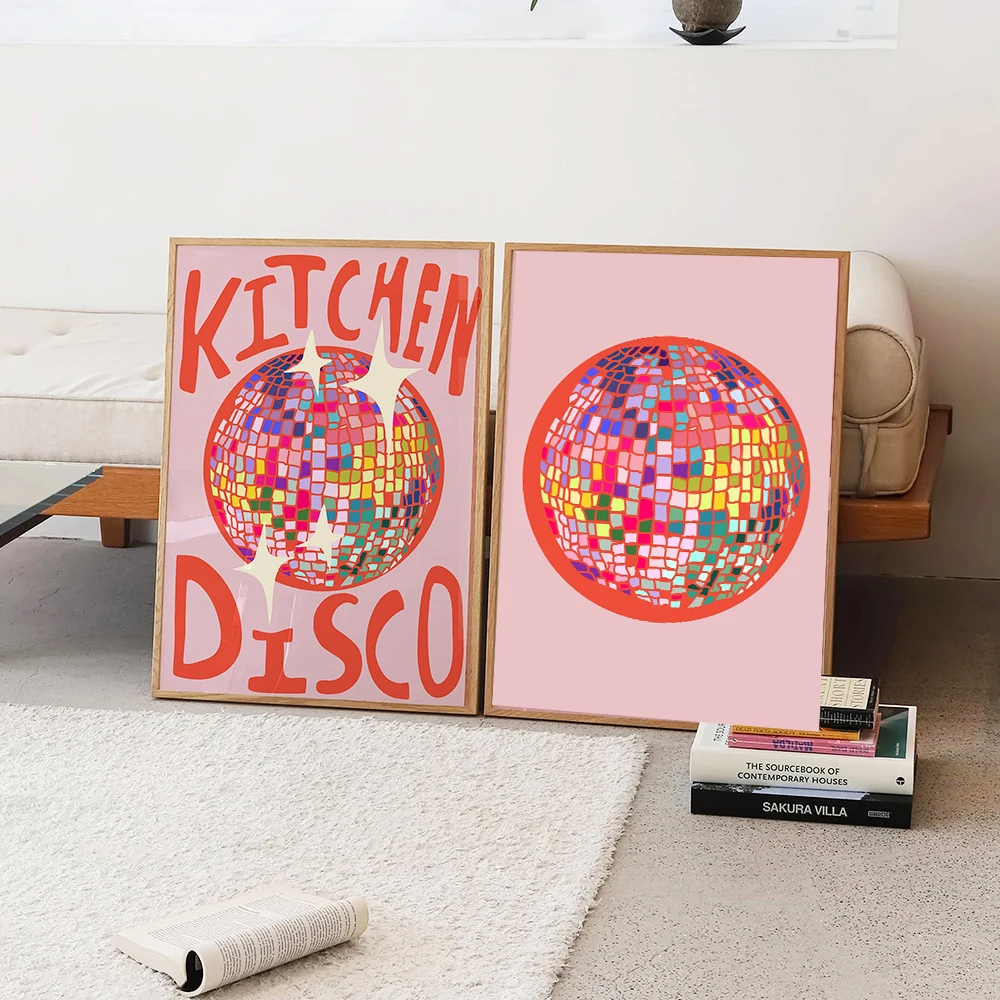 

Colourful Kitchen Disco Ball Poster Rainbow This Kitchen is for Dancing Quote Canvas Painting Wall Art Print Pictures Home Decor