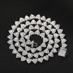Uwin 7mm Small Heart Chain Full Iced Out Prong Setting Miami Link y2k Choker Bling CZ Necklace Women Accessories Jewelry