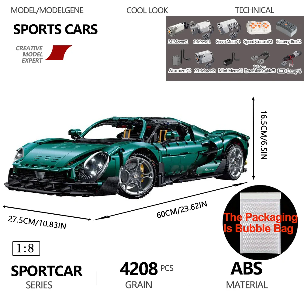 

Масштабная модель суперкара 1:8, строительные блоки, технические кирпичи, автомобиль, высокотехнологичный набор, украшение для стола, сборка, детская игрушка для подарка