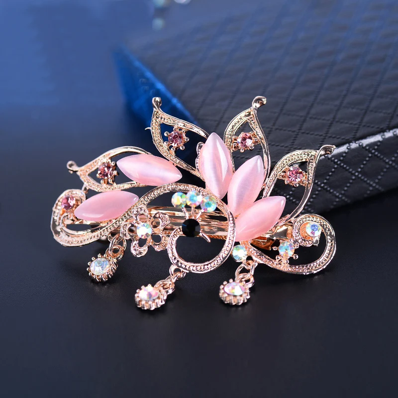 EASYA Pretty Big Rhinestone Peacock Hair Barrettes Ornaments Jewelry Fashion Crystal Metal Hairpin Hairwear For Women Girls