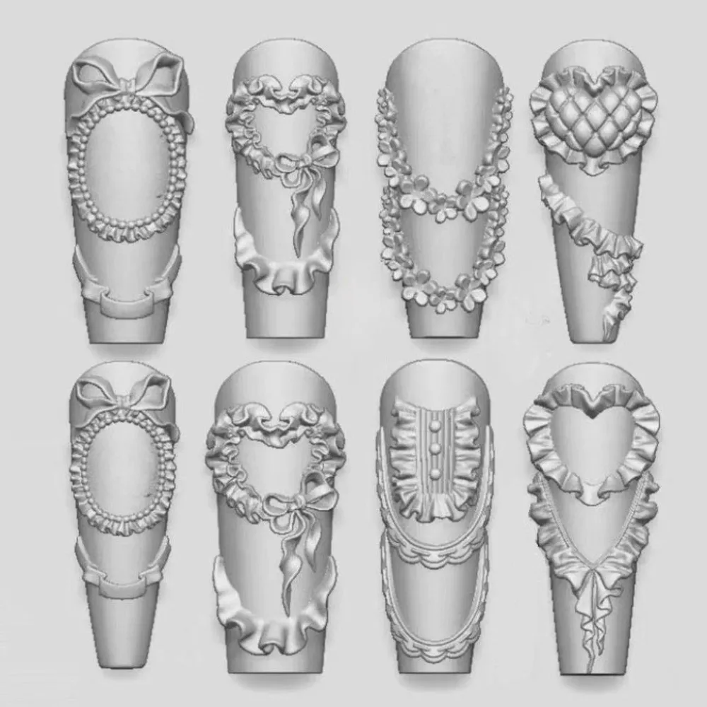 Stereoscopic Design Silicone Nail Mold Multiple Shapes Bow Ribbon Pattern Nail Art Stamping Template Nonstick Surface